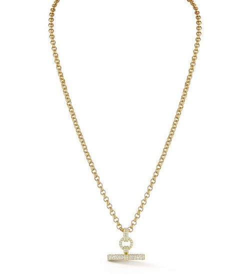 Pavé Accent T-Bar Chain Necklace – Timeless Gold Finish